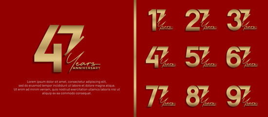 set of anniversary logo style golden color on red background for special moment