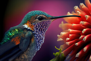 Close up of a hummingbird and a flower (generative ai)