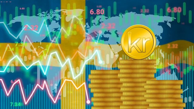 changing swidish krona value, rate, demand in market and inflation concept with national flag of America.