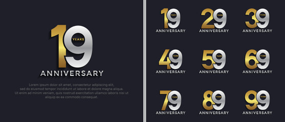 set of anniversary logo style silver and gold color on dark background for special moment