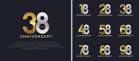 set of anniversary logo style silver and gold color on dark background for special moment