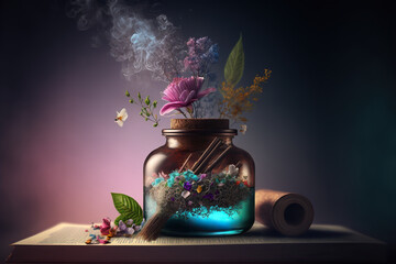 bottled incense visual aromatherapy healing concept - generative ai