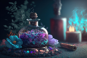 Obraz na płótnie Canvas bottled incense visual aromatherapy healing concept - generative ai