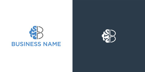 Logo with a half of letter B and brain isolated on white background. Symbol of creativity, creative idea, mind, thinking.