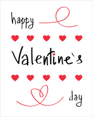 Beautiful greeting card for Valentine's Day with red hearts on white background