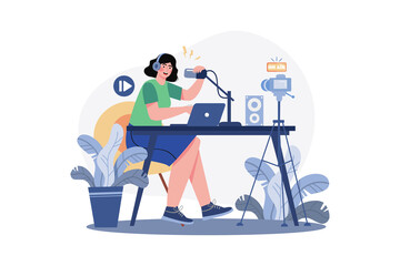 Woman Speaking Into A Microphone While Recording Video