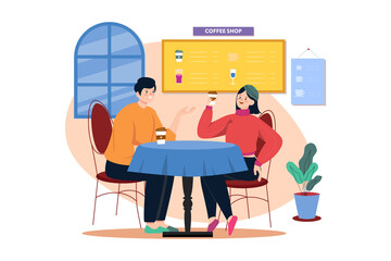 Couple Drinking Coffee In A Coffee Shop