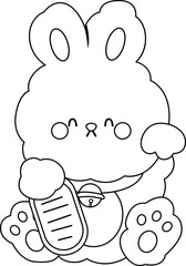 a vector of a rabbit holding gold coin in black and white colouring