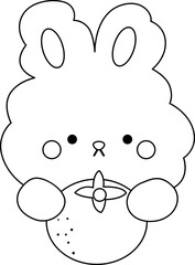 a vector of rabbit hugging an orange in black and white colouring