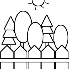 Coloring page house and trees for kids