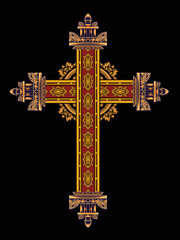 christian cross vector design with fancy ornament, editable color