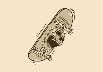 Vintage art illustration of a skateboard and skull © Adipra