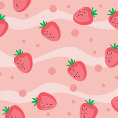 Cute Strawberry Fruit Sweet Pattern Texture Background Banner Design Vector, Strawberry Pattern girly 
