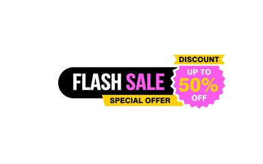 50 Percent FLASH SALE offer, clearance, promotion banner layout with sticker style. 
