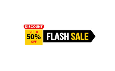 50 Percent FLASH SALE offer, clearance, promotion banner layout with sticker style. 
