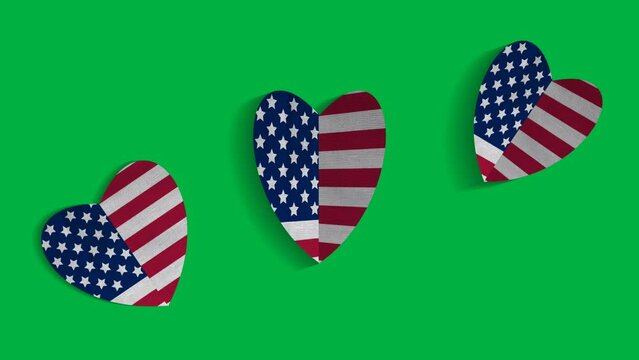 moving American heart on green screen with realistic shadow. concept for national holiday, national events and pride for nation.