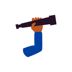 telescope icon in hand, future view, vision binocular opportunity, visionary exploration, search goal. design vector illustration