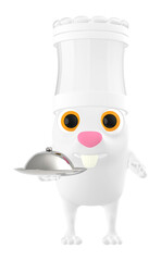 3d character , rabbit chef with closed lid over a plate