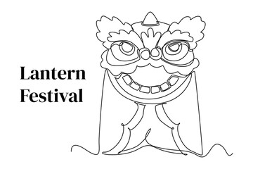 Continuous one line drawing lion dance. Lantern festival concept. Single line draw design vector graphic illustration.