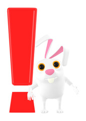 3d character , rabbit and exclamation mark