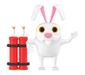 3d character , rabbit and dynamite