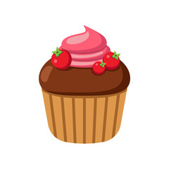 Cupcake vector illustration. Drawing of cupcake. Summer holiday, decoration, nature, paradise, food concept for greeting card