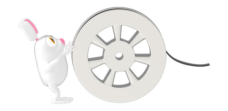 3d character , rabbit and film reel