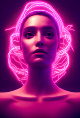 Portrait of beautiful cute girl in neon glow