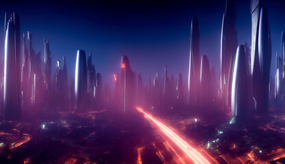 City of future.Tall gloomy skyscrapers