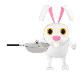 3d character , rabbit with fry pan