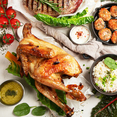 Assortment of healthy cooked meat.