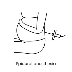 Epidural anesthesia before childbirth, line icon in vector.