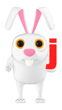 3d character , rabbit and j Alphabet
