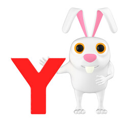 3d character , rabbit and y Alphabet