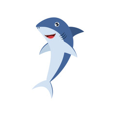 Cute shark smiling cartoon illustration. Baby underwater animal laughing, swimming, smiling on white background. Marine animal, fish concept