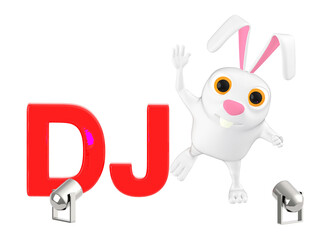 3d character , rabbit dj text , lights