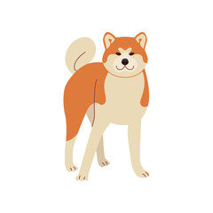 Cute comic shiba inu standing vector illustration. Dog cartoon character standing, symbol of 2018 isolated on white background. Pets or domestic animals, New Year concept