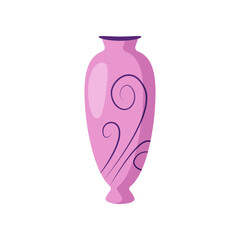 Pink vase cartoon illustration. Old vessel, ceramic jug with pattern, liquid container isolated on white background. Pottery, design, interior concept