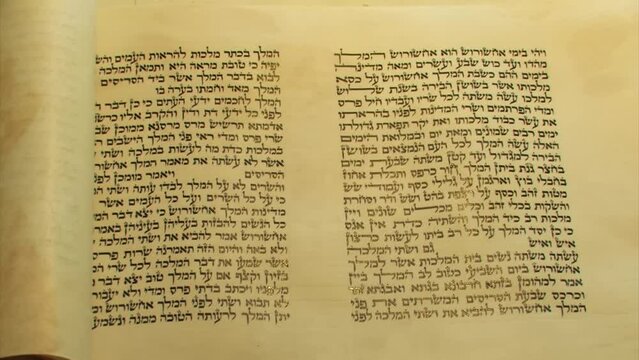 Scrolling the Book of Esther (Megillat Esther), Israel 2022
Male hands Scrolling Megillat Esther, Israel, 2022 
