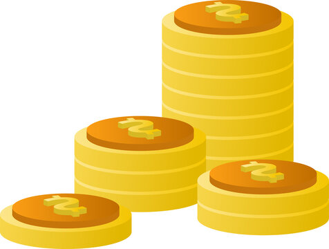 Flat design of payment and finance with pile coins, coin stack, coin bag and wallet.