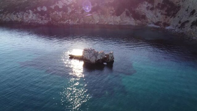 Unique rock formation in Sardinia, Mussareddu. 4K aerial ocean coast.