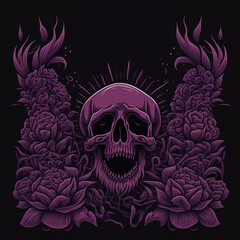 Fototapeta premium Magenta skull with flowers on black