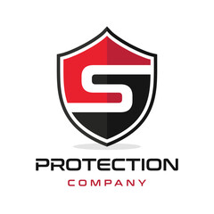 S Letter shield vector logo template. Black and red color. This alphabet or font symbol suitable for protection business.