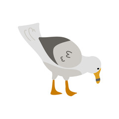 Seagull pecking cartoon character flat vector illustration. Cute comic gull, Atlantic bird. Nature, animals, wildlife concept