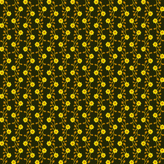 Summer autumn fabric floral pattern Vertical borders of yellow sunflowers isolated on dark background