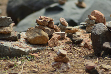 Stones are balanced on top of each other. Symbol of equilibrium and Zen