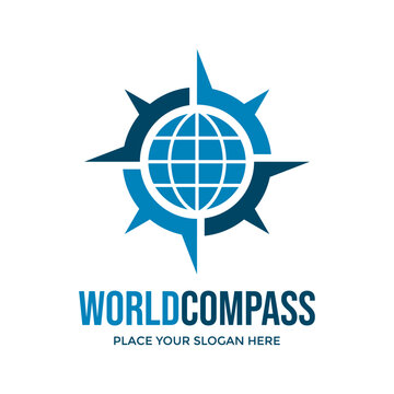 World compass vector logo template. This design use globe and compass symbol. Suitable for business, international.