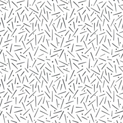 Abstract geometric vector background pattern. Seamless repeat of black and white hand drawn lines and dots. 