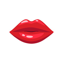 Female mouth with red lipstick isolated on white background. Sexy lips of woman or girl flat vector illustration. Expressions, emotions, beauty concept