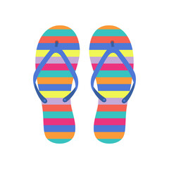 Colorful striped flip flops flat vector illustration. Rubber slippers with graphic pattern for walking in street or on beach on white background. Footwear, shoes, summer concept